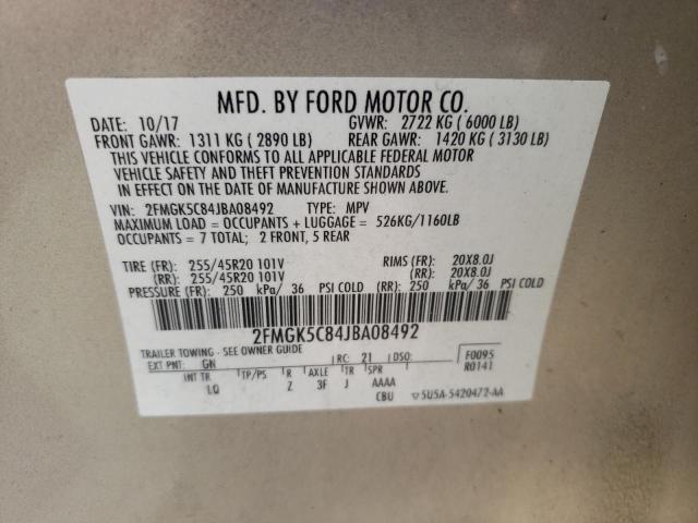 Photo 10 from auction – 2018 FORD FLEX SEL with VIN 2FMGK5C84JBA08492