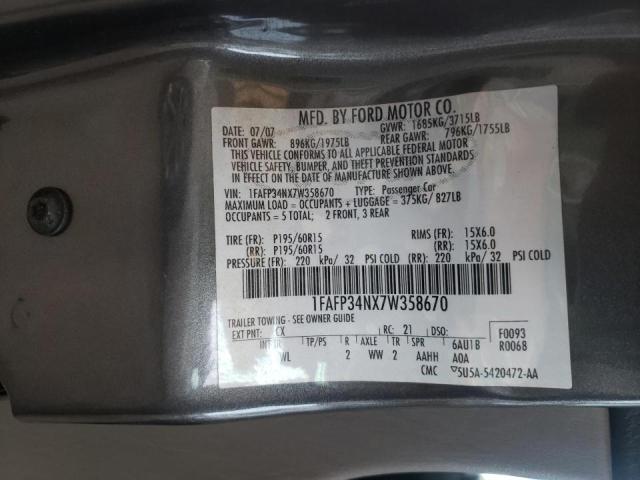 Photo 10 from auction – 2007 FORD FOCUS ZX4 with VIN 1FAFP34NX7W358670
