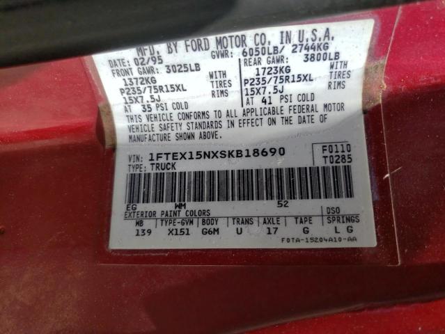 Photo 10 from auction – 1995 FORD F150 with VIN 1FTEX15NXSKB18690