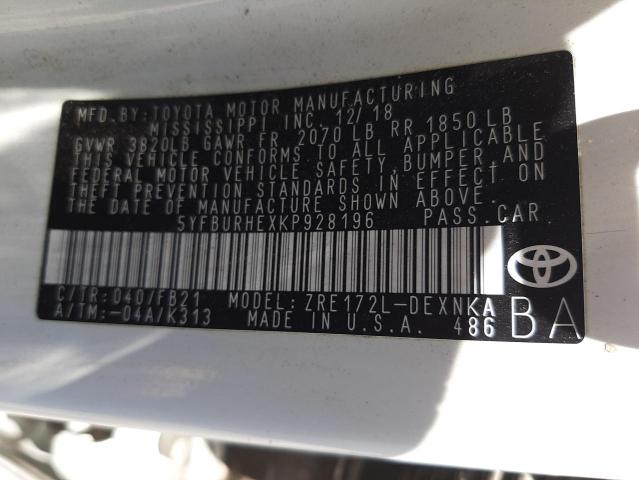 Photo 10 from auction – 2019 TOYOTA COROLLA L with VIN 5YFBURHEXKP928196