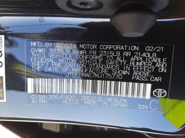 Photo 10 from auction – 2021 TOYOTA COROLLA LE with VIN JTDEPMAE7MJ175770