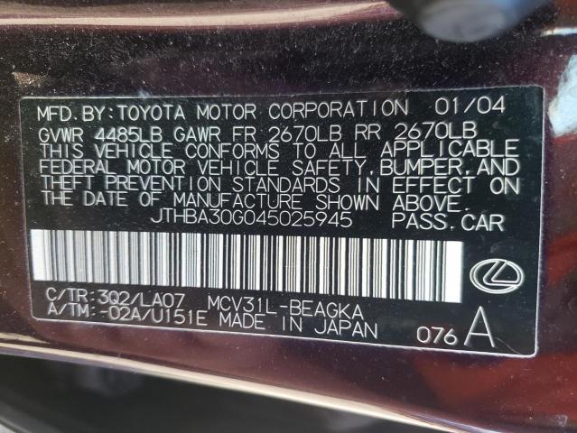 Photo 10 from auction – 2004 LEXUS ES 330 with VIN JTHBA30G045025945