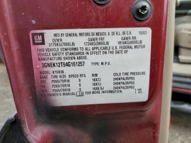 Photo 10 from auction – 2004 CHEVROLET AVALANCHE with VIN 3GNEK12T94G161257