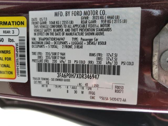 Photo 10 from auction – 2013 FORD FUSION SE with VIN 3FA6P0H7XDR346947