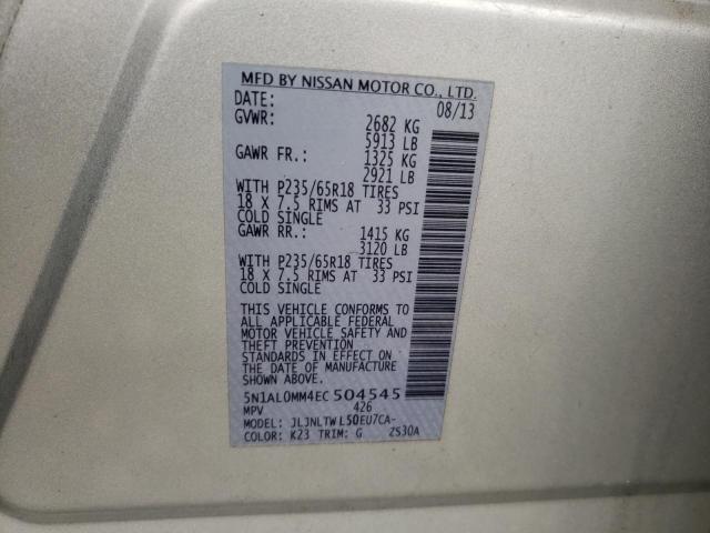 Photo 10 from auction – 2014 INFINITI QX60 with VIN 5N1AL0MM4EC504545