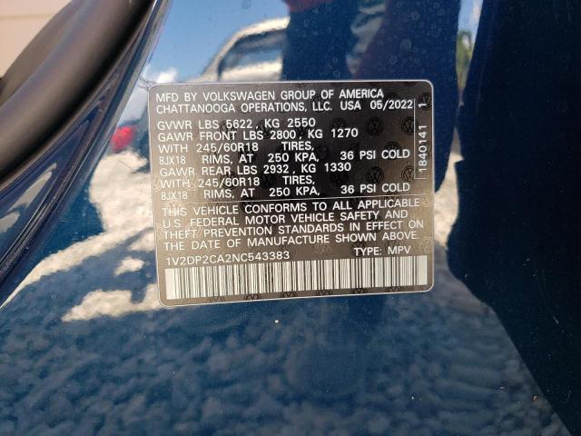 Photo 10 from auction – 2022 VOLKSWAGEN ATLAS SE with VIN 1V2DP2CA2NC543383