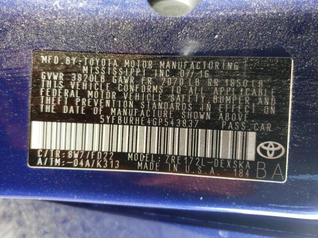 Photo 10 from auction – 2016 TOYOTA COROLLA L with VIN 5YFBURHE4GP543837