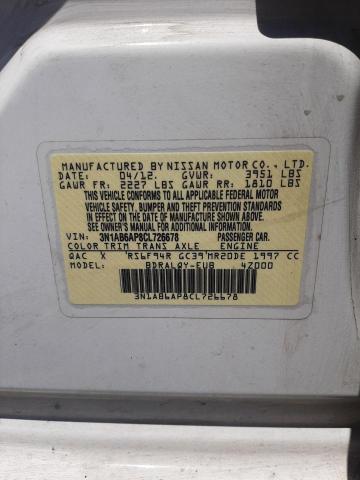 Photo 10 from auction – 2012 NISSAN SENTRA 2.0 with VIN 3N1AB6AP8CL726678