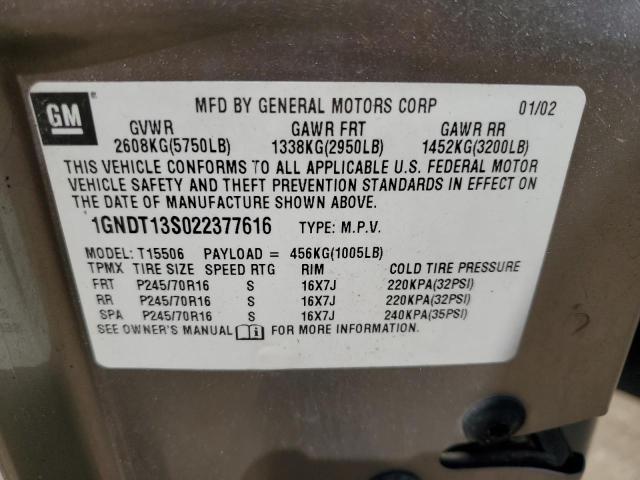 Photo 10 from auction – 2002 CHEVROLET TRAILBLAZE with VIN 1GNDT13S022377616