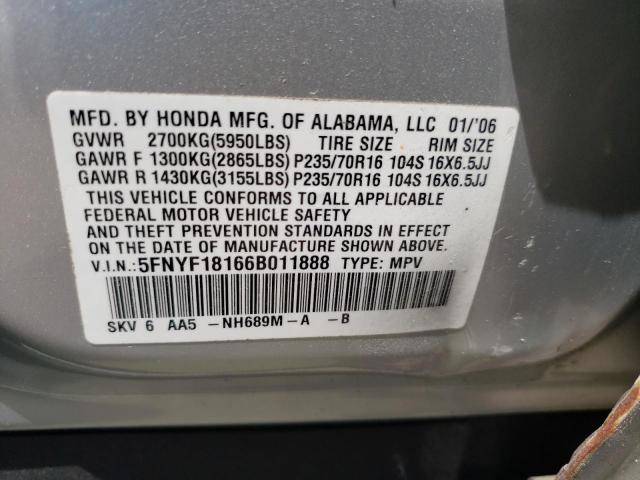 Photo 10 from auction – 2006 HONDA PILOT LX with VIN 5FNYF18166B011888