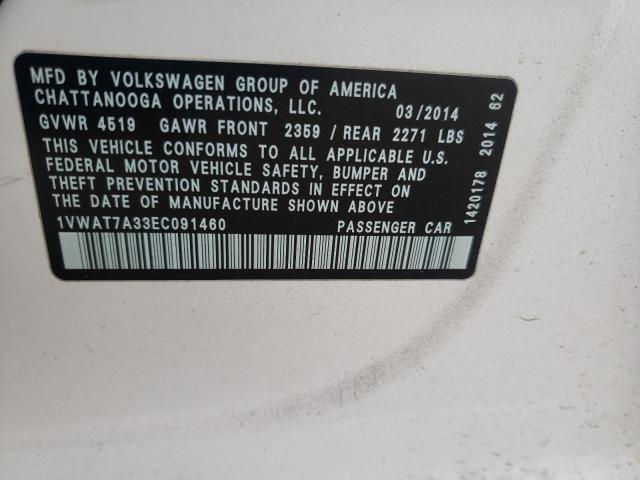 Photo 10 from auction – 2014 VOLKSWAGEN PASSAT S with VIN 1VWAT7A33EC091460