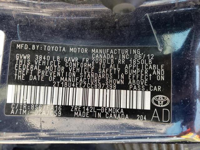 Photo 10 from auction – 2012 TOYOTA COROLLA BA with VIN 2T1BU4EE7CC897398