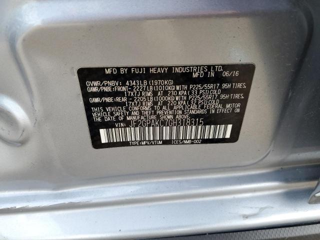 Photo 10 from auction – 2016 SUBARU CROSSTREK with VIN JF2GPAKC7GH318315