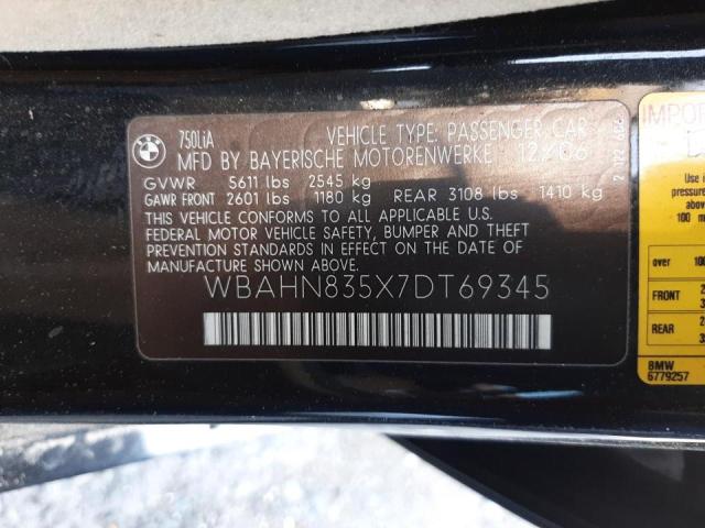 Photo 10 from auction – 2007 BMW 750 with VIN WBAHN835X7DT69345