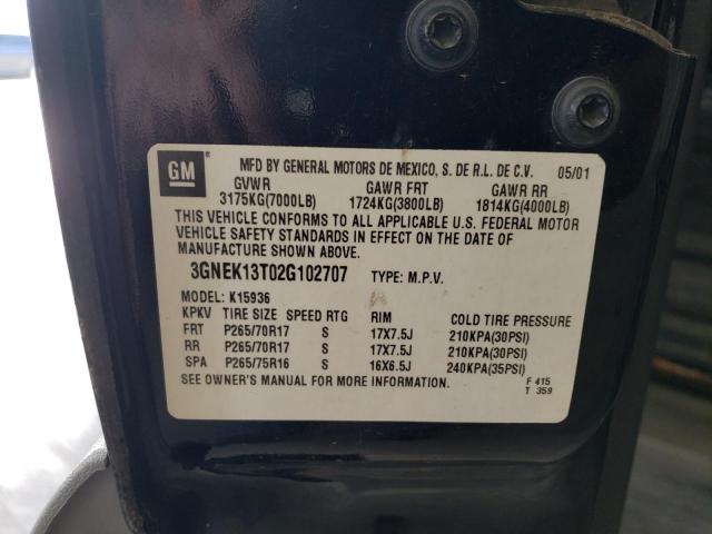 Photo 10 from auction – 2002 CHEVROLET AVALANCHE with VIN 3GNEK13T02G102707
