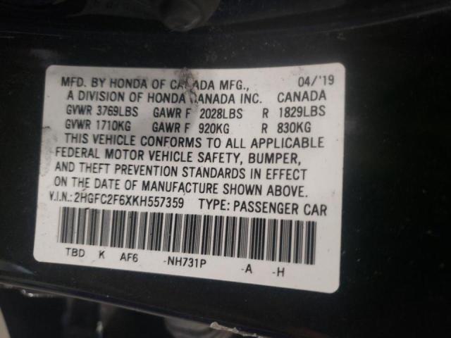 Photo 10 from auction – 2019 HONDA CIVIC LX with VIN 2HGFC2F6XKH557359