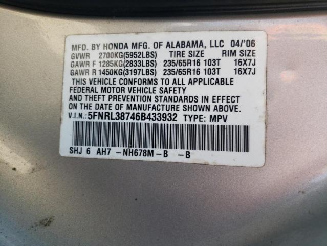 Photo 10 from auction – 2006 HONDA ODYSSEY EX with VIN 5FNRL38746B433932