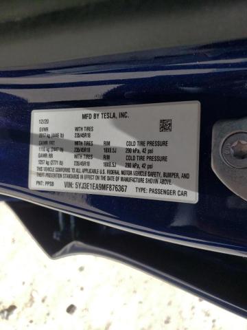 Photo 10 from auction – 2021 TESLA MODEL 3 with VIN 5YJ3E1EA9MF876367