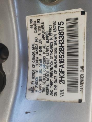 Photo 10 from auction – 2008 HONDA CIVIC LX with VIN 2HGFA16528H336175