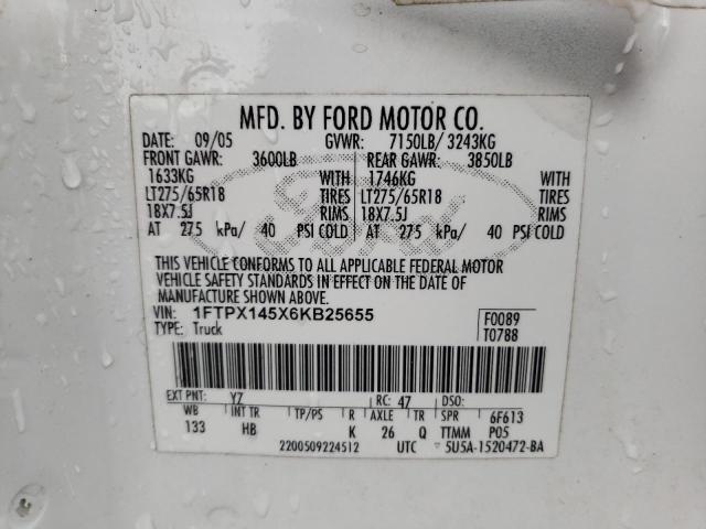 Photo 10 from auction – 2006 FORD F150 with VIN 1FTPX145X6KB25655
