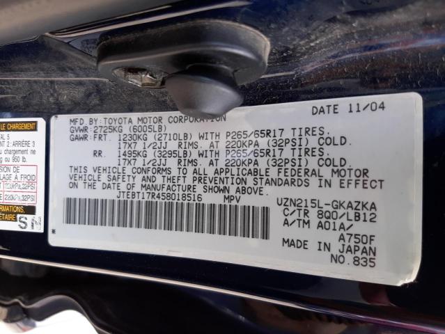 Photo 10 from auction – 2005 TOYOTA 4RUNNER LI with VIN JTEBT17R458018516