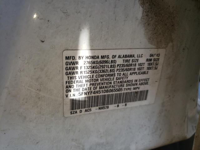 Photo 10 from auction – 2013 HONDA PILOT EXL with VIN 5FNYF4H51DB065505