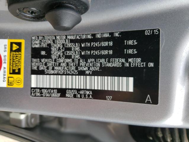 Photo 10 from auction – 2015 TOYOTA HIGHLANDER with VIN 5TDBKRFH2FS142425