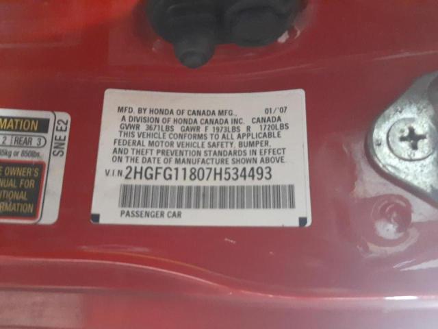 Photo 10 from auction – 2007 HONDA CIVIC EX with VIN 2HGFG11807H534493
