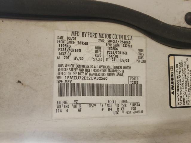 Photo 10 from auction – 2002 FORD EXPLORER X with VIN 1FMZU72E32UA32560