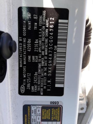 Photo 10 from auction – 2012 KIA OPTIMA EX with VIN 5XXGN4A75CG043612