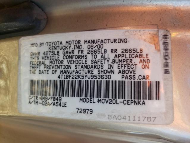 Photo 10 from auction – 2000 TOYOTA CAMRY LE with VIN 4T1BF22K5YU953630