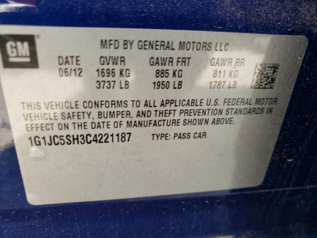 Photo 10 from auction – 2012 CHEVROLET SONIC LT with VIN 1G1JC5SH3C4221187