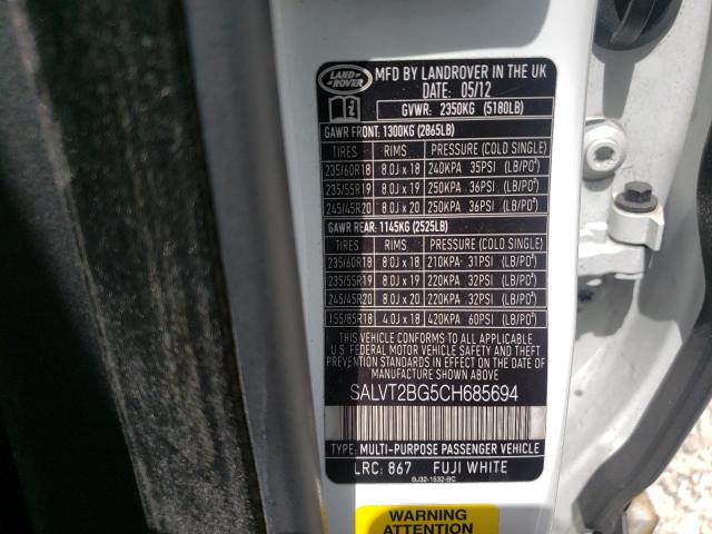 Photo 10 from auction – 2012 LAND ROVER RANGE ROVE with VIN SALVT2BG5CH685694