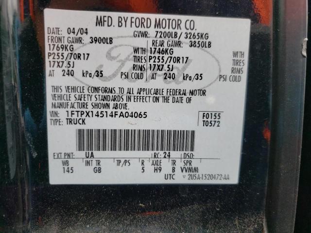Photo 10 from auction – 2004 FORD F150 with VIN 1FTPX14514FA04065