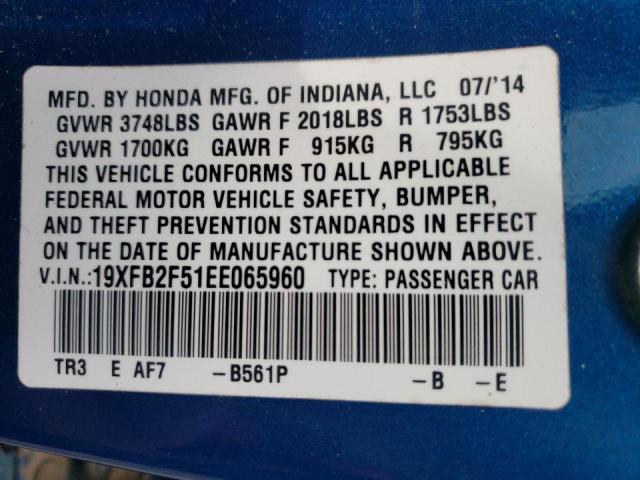 Photo 10 from auction – 2014 HONDA CIVIC LX with VIN 19XFB2F51EE065960