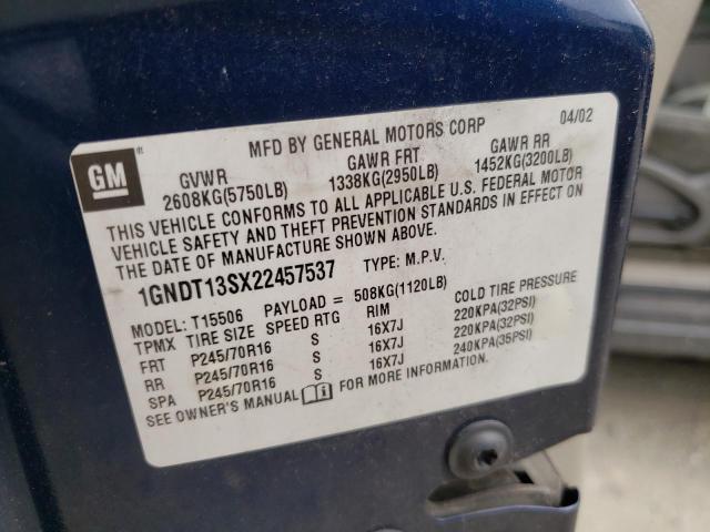 Photo 10 from auction – 2002 CHEVROLET TRAILBLAZE with VIN 1GNDT13S222394854