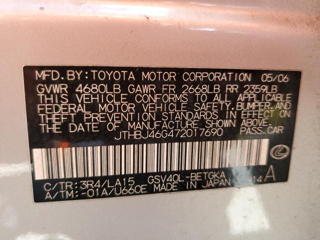 Photo 10 from auction – 2007 LEXUS ES 350 with VIN JTHBJ46G472017690