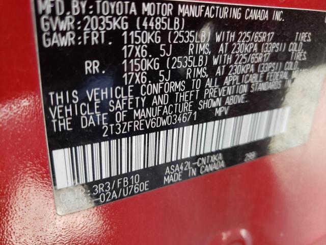 Photo 10 from auction – 2013 TOYOTA RAV4 LE with VIN 2T3ZFREV6DW034671