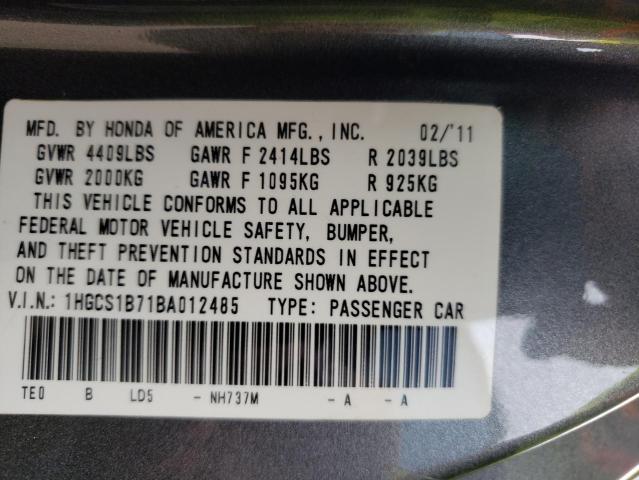 Photo 10 from auction – 2011 HONDA ACCORD EX with VIN 1HGCS1B71BA012485