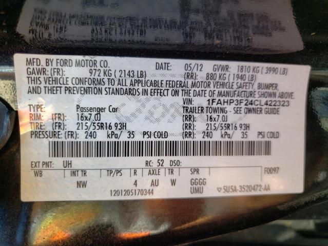 Photo 10 from auction – 2012 FORD FOCUS SE with VIN 1FAHP3F24CL422323