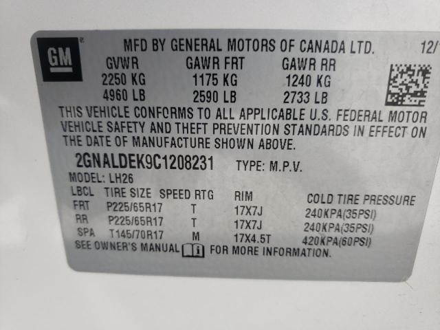 Photo 10 from auction – 2012 CHEVROLET EQUINOX LT with VIN 2GNALDEK9C1208231