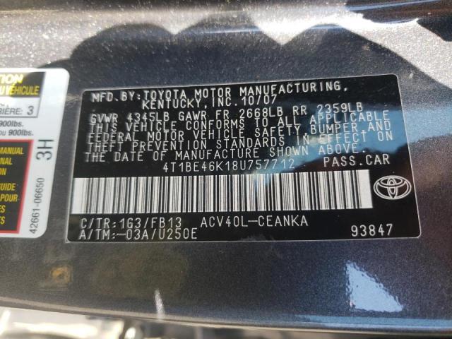 Photo 10 from auction – 2008 TOYOTA CAMRY CE with VIN 4T1BE46K18U757712