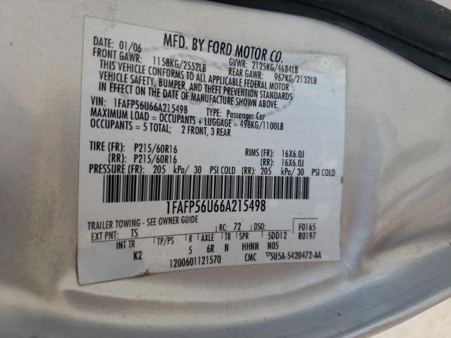 Photo 10 from auction – 2006 FORD TAURUS SEL with VIN 1FAFP56U66A215498