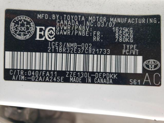 Photo 10 from auction – 2007 TOYOTA COROLLA CE with VIN 2T1BR32E37C821733