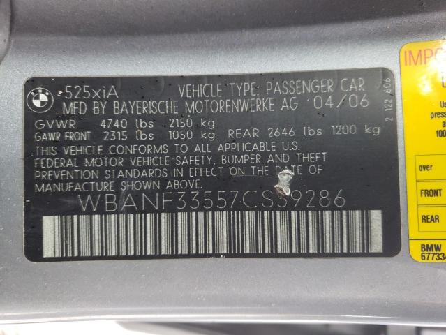 Photo 10 from auction – 2007 BMW 525 XI with VIN WBANF33557CS39286