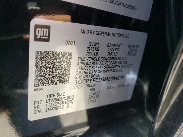 Photo 10 from auction – 2021 CHEVROLET SILVERADO with VIN 1GCPYFED3MZ384878