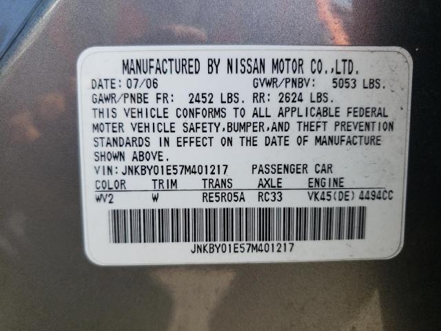Photo 10 from auction – 2007 INFINITI M45 BASE with VIN JNKBY01E57M401217