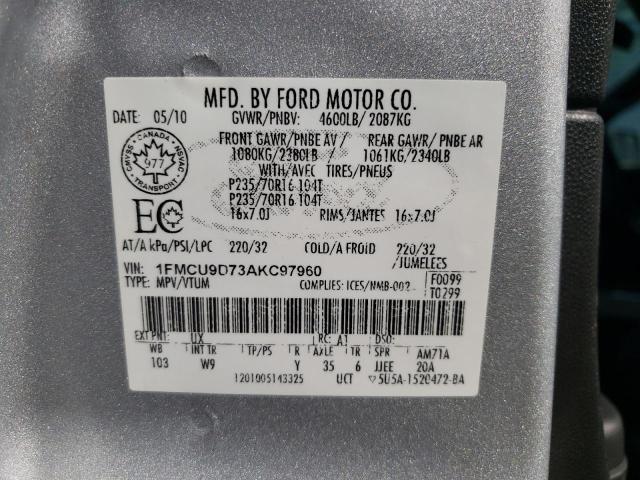 Photo 10 from auction – 2010 FORD ESCAPE XLT with VIN 1FMCU9D73AKC97960