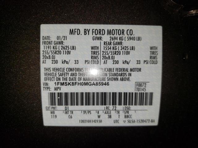 Photo 10 from auction – 2021 FORD EXPLORER L with VIN 1FMSK8FH0MGA85946