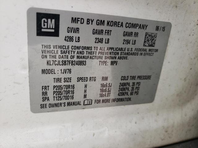 Photo 10 from auction – 2015 CHEVROLET TRAX 1LT with VIN KL7CJLSB7FB240893